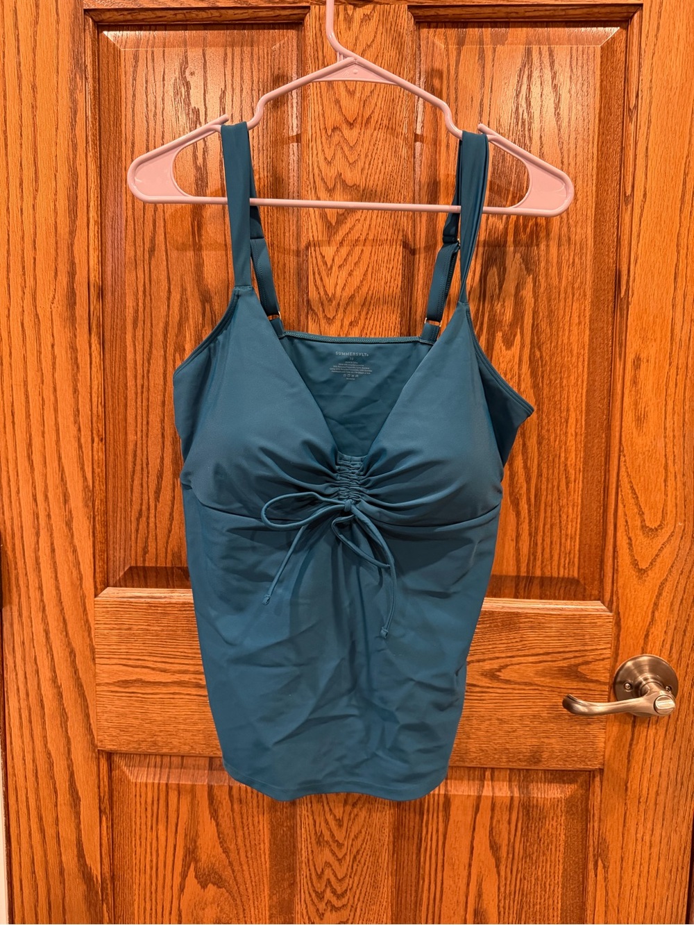 summersalt teal ruched tie-front camisole tank NWOT